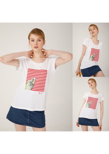 Pistachio Çizgi Desen Kadın T-Shirt M modelleri