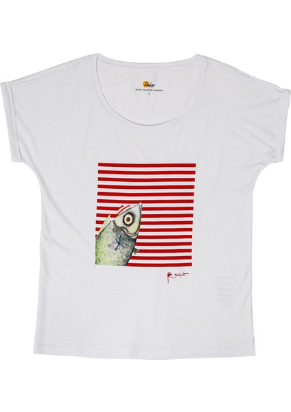 Pistachio Çizgi Desen Kadın T-Shirt M