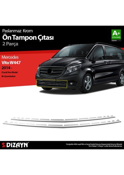 Mercedes Vito W447 Krom Ön Tampon Çıtası 2 Prç. 2014-2020 Camlı Van
