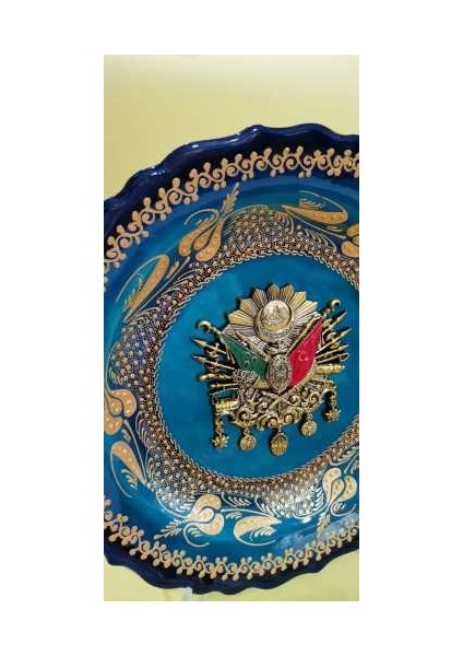 Dekoratif El Işçiliği Varak Işlemeli Osmanlı Tuğralı Seramik Tabak 30CM