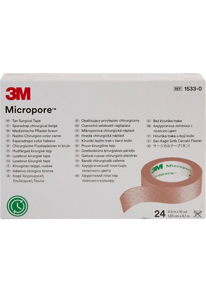 Micropore Medical Tape 1533-0, 12.5 Mm X 9.1 M, Tan (1 Kutu/24 Adet)