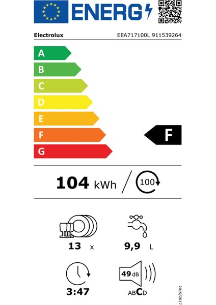 EEA717100L AirDry 4 Programlı Ankastre Bulaşık Makinesi