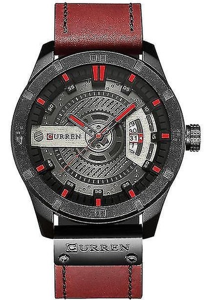 Lbq-Curren 8301 Tarihi Ekran Saat Kuvars Saatler Iş Tarzı Deri Kayış Erkekler (Yurt Dışından)