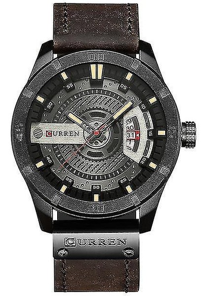 Lbq-Curren 8301 Tarihi Ekran Saat Kuvars Saatler Iş Tarzı Deri Kayış Erkekler (Yurt Dışından)