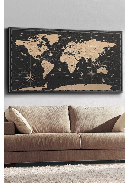 Vintage Dünya Haritası Kanvas-Canvas Tablo