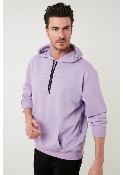 Slim Fit Baskılı Kapüşonlu Kanguru Cepli Pamuklu Sweat Erkek Sweat 5414018 modelleri