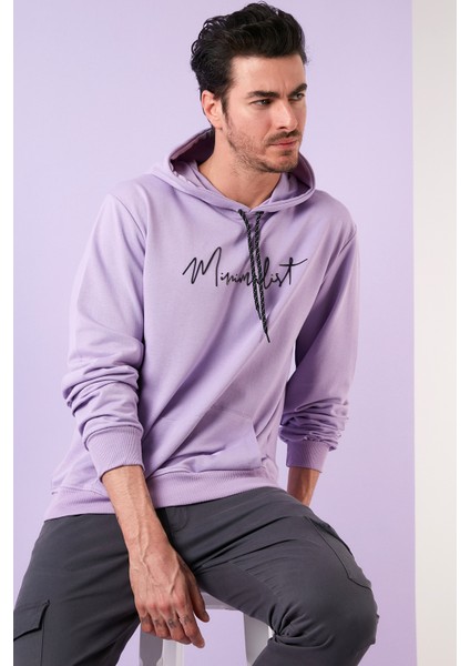Slim Fit Baskılı Kapüşonlu Kanguru Cepli Pamuklu Sweat Erkek Sweat 5414019 fiyatları