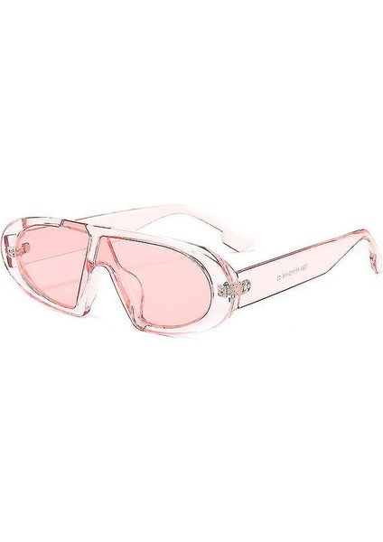 (Şeffaf Pembe-Pembe) Erkekler ve Kadınlar Için Retro Yarı Çerçevesiz Polarize Güneş Gözlüğü Y877 (Yurt Dışından)