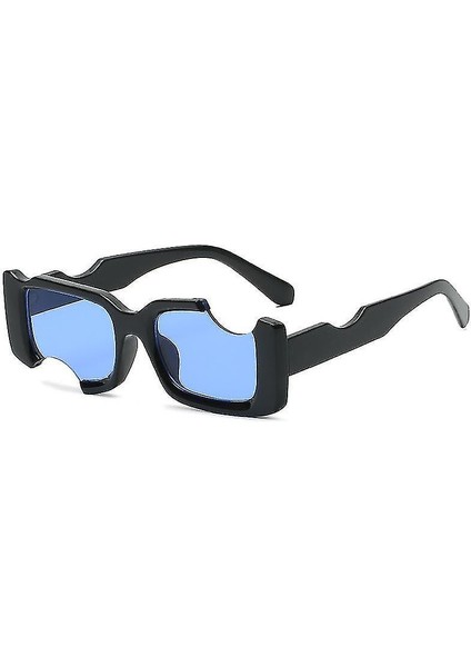 (Siyah-Mavi Lens) Erkekler ve Kadınlar Için Klasik Kare Güneş Gözlüğü Uv Koruma 400 Y554 (Yurt Dışından)