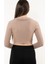 Kadın Kahverengi Polo Yaka Fitilli Örme Crop Bluz 4