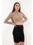 Kadın Kahverengi Fermuarlı Balıkçı Yaka Örme Crop Bluz 3