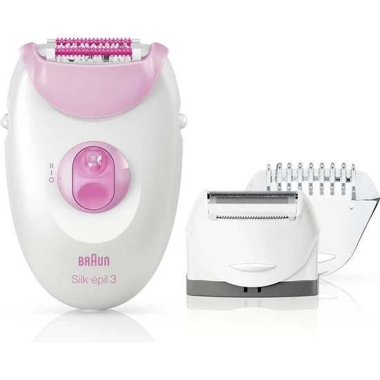 Braun Silk-Épil 3 3274 Epilatör - 2 Ek Ataşmanlı Kablolu Epilatör - Beyaz/pembe