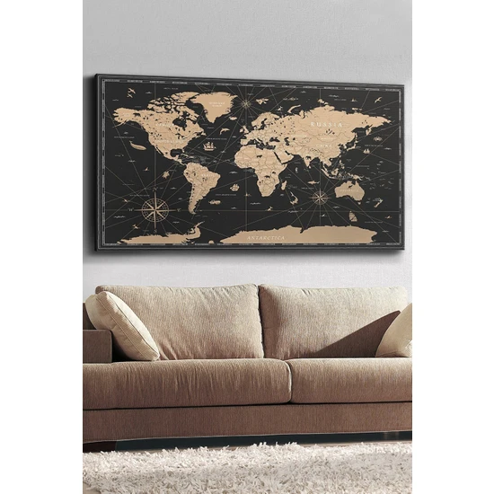 idora Vintage Dünya Haritası Kanvas-Canvas Tablo