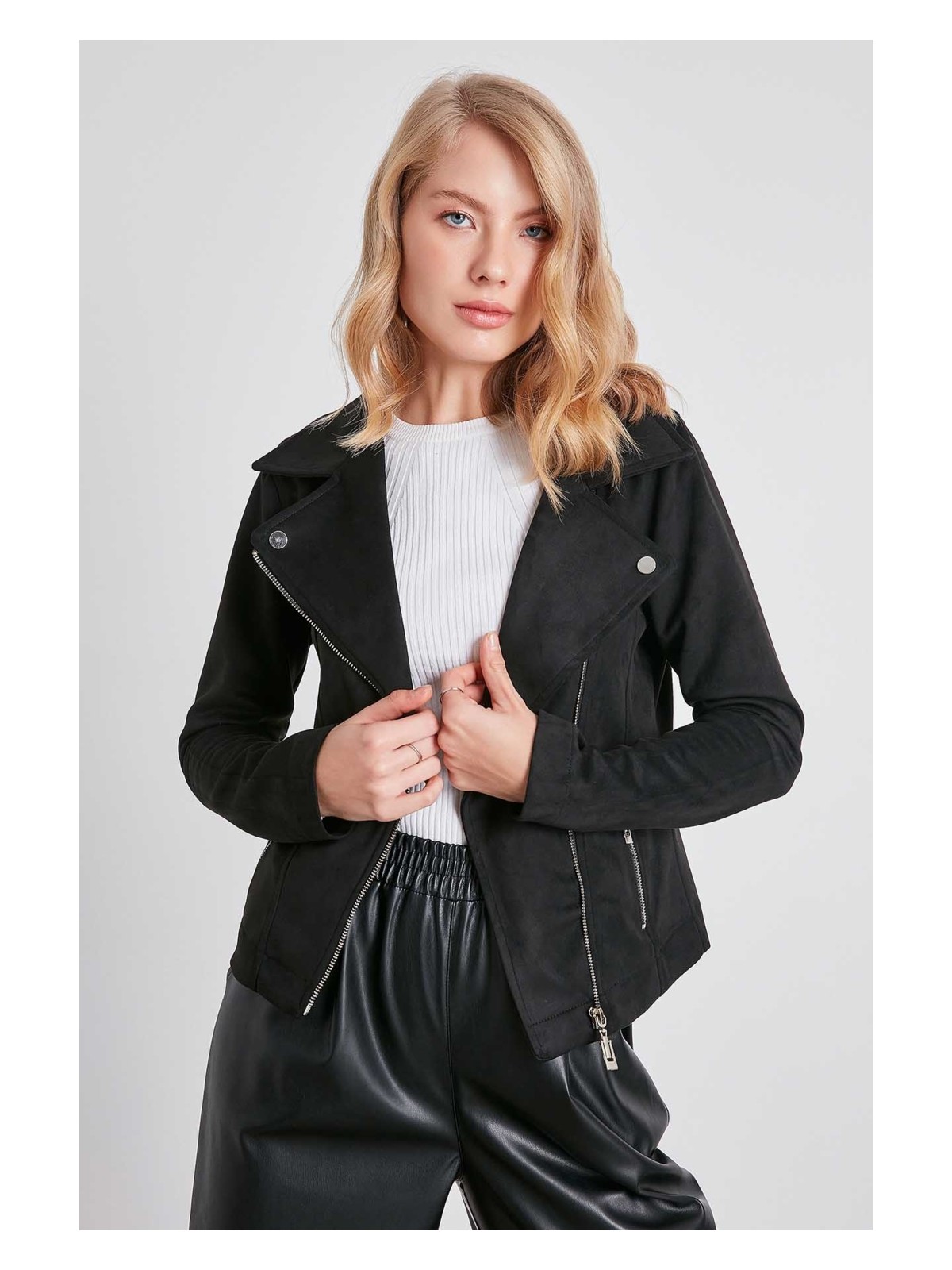 Vitrin K. Yaka Suni Süet Biker Ceket