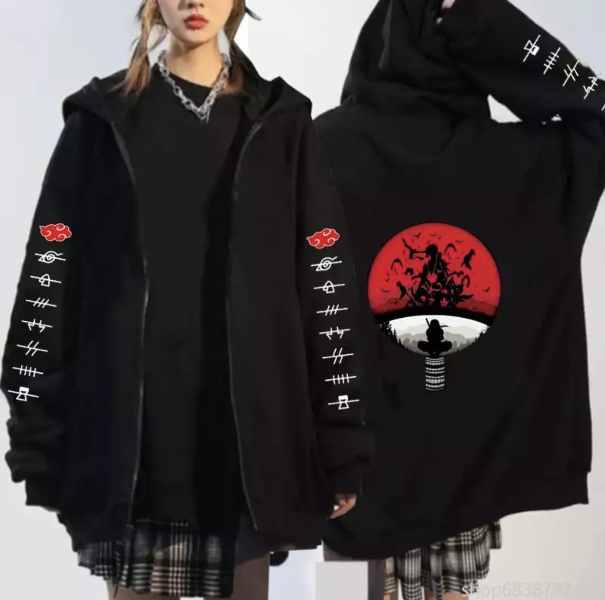 Amor Woman Büyük Beden Kapüşonlu Tam Fermuarlı Oversize Japon Sırt Baskılı Yeni Stil Kadın Ceket-Sweatshirt