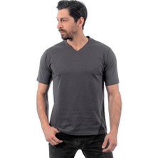 V Yaka Tişört, Koyu Gri -113E232- T-shirt, Tshirt, Kısa Kollu