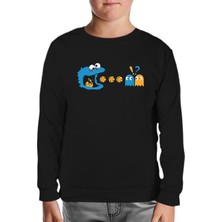 Pac-Man - Kurabiye Canavarı Siyah Çocuk Sweatshirt