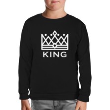 King And Queen - King Siyah Çocuk Sweatshirt