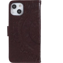 Hello-U Apple iPhone 13 Mini Için Mandala Çiçek Baskılı Kayışlı Manyetik Pu Deri Cüzdan Kılıf - Kahverengi (Yurt Dışından)