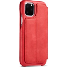 Lc.İmeeke Apple iPhone 11 Pro Için Retro Stil Kartlıklı Standlı Deri Telefon Kılıfı - Kırmızı (Yurt Dışından)