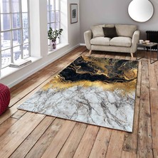 Meka Home Altın Mermer Model Kadife Lastikli Halı Örtüsü