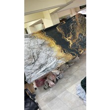 Meka Home Altın Mermer Model Kadife Lastikli Halı Örtüsü