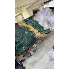 Meka Home Zümrüt Mermer Desen Kadife Lastikli Halı Örtüsü
