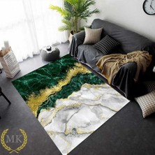 Meka Home Zümrüt Mermer Desen Kadife Lastikli Halı Örtüsü