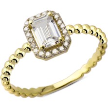 Harem Altın 14 Ayar Altın Beyaz Baget Taşlı Yüzük YZK108B