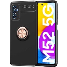 Tekno Grup Samsung Galaxy M52 Kılıf Ultra Korumalı Yüzüklü Manyetik Ravel Silikon + Cam Ekran Koruyucu