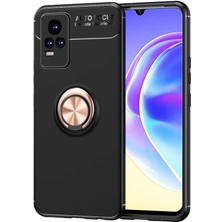 Tekno Grup Vivo V21E Kılıf Ultra Korumalı Yüzüklü Manyetik Ravel Silikon + Tam Kaplayan 5d Cam Ekran Koruyucu