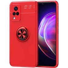 Tekno Grup Vivo V21 Kılıf Ultra Korumalı Yüzüklü Manyetik Ravel Silikon + Tam Kaplayan 5d Cam Ekran Koruyucu