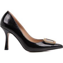Lescarpe Kadın 04085 Siyah Stiletto Ayakkabı Yüksek Topuk ve Şık Detaylarla
