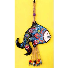 NAZAR Orta Boy Çini Işlemeli Balık Dekoratif Duvar Balkon Süsü 32CM