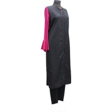 Hasema Eflin Kadın Giyim Siyah-Pembe Tam Kapalı Tesettür Mayo  Bone Dahil Büyük Beden Seçenekli