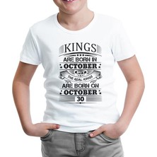 Lord T-Shirt LordT-Shirt T-Shirt Real Kings Born On October - Date Beyaz Çocuk Tshirt