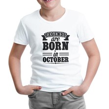 Lord T-Shirt LordT-Shirt Legends Born On October - Date Beyaz Çocuk Tshirt