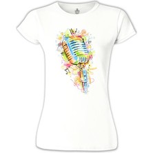 Lord T-Shirt LordT-Shirt Mikrofon - Notalar Beyaz Bayan Tshirt