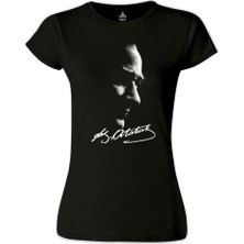 Lord T-Shirt LordT-Shirt Atatürk - Atatürk Imza Siyah Bayan Tshirt
