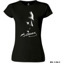 Lord T-Shirt LordT-Shirt Atatürk - Atatürk Imza Siyah Bayan Tshirt