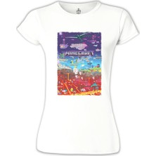 Lord T-Shirt LordT-Shirt Minecraft - World Beyaz Bayan Tshirt