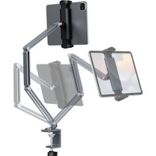 iDock T65 Masaüstü Uzun Kollu Alüminyum Yapıda Kaliteli Kelepçeli iPad Tablet Standı