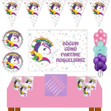 Parti Furyası Unicorn Doğum Günü 24 Kişilik 70X100  cm Afişli Unicorn Doğum Günü Konsepti