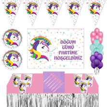 Parti Furyası Unicorn Doğum Günü 8 Kişilik 70X100  cm Afişli Unicorn Doğum Günü Konsepti Masa Etekli