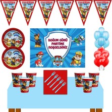 Parti Furyası Paw Patrol  Doğum Günü Konsepti 24 Kişilik 70X100 cm Afişli Paw Patrol  Parti Malzemeleri Seti