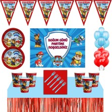 Parti Furyası Paw Patrol  Doğum Günü Konsepti 24 Kişilik 50X70 Afişli Paw Patrol  Parti Malzemeleri Seti Masa Etek
