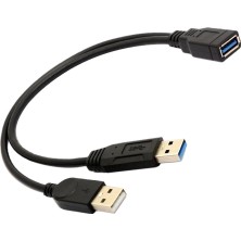 USB 3.0 Kadın Için 2 USB Erkek Uzatma Veri Kablosu Y Splitter, 1 Adet