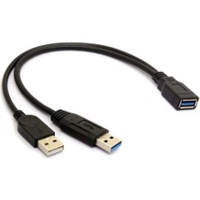 USB 3.0 Kadın Için 2 USB Erkek Uzatma Veri Kablosu Y Splitter, 1 Adet