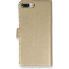 Nevarium iPhone 7 Plus Kılıf Kapaklı Cüzdan Standlı Deri - Gold