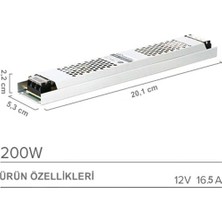 Ucuz Geldi Ultra Slim 16.5 Amper Sessiz Şerit LED Trafosu Alüminyum Kasa 12V LED Trafo Adaptör